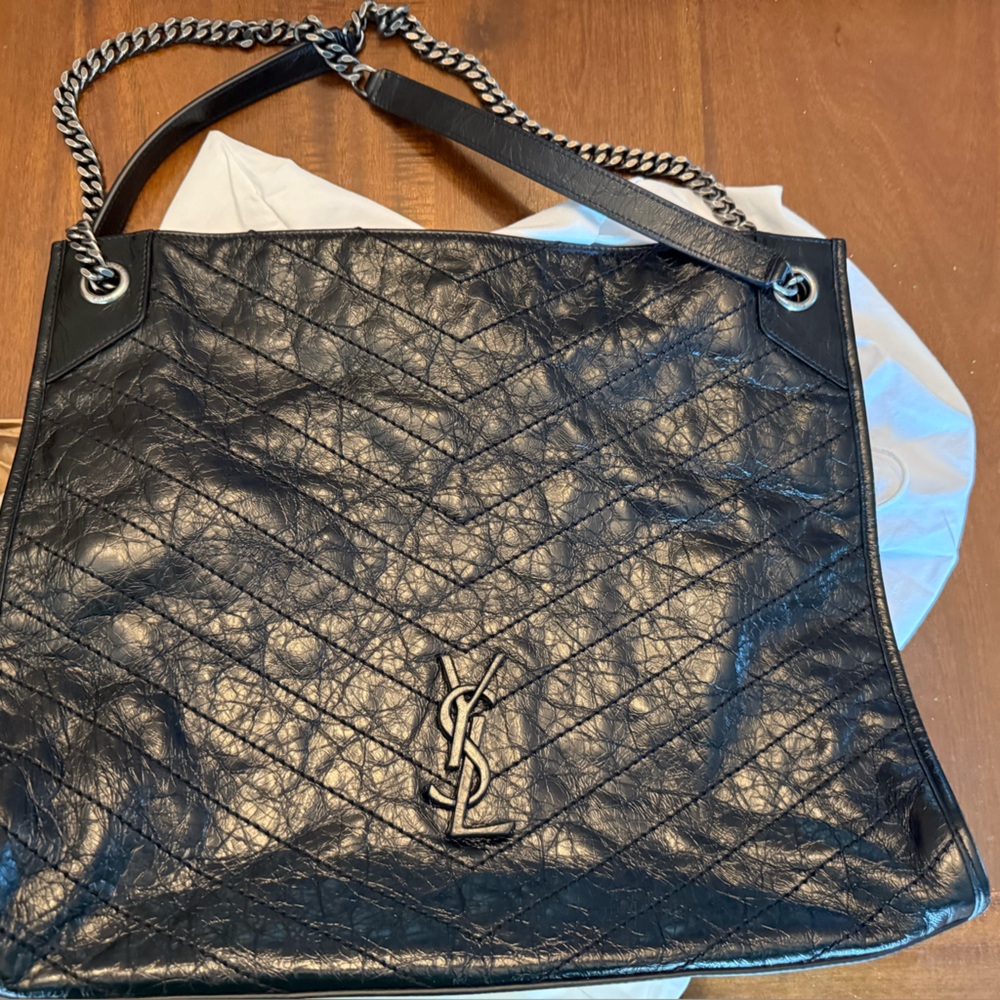 Yves Saint Laurent Shiny Black Quilted Tote